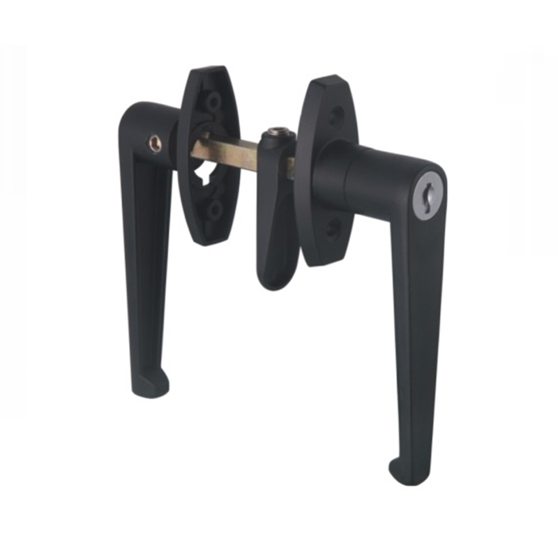 Description: Handle Lock
Material: ZDC base, handle, cylinder and cam. Steel shaft.  
Surface: Chrome plated cylinder, power coated handle, base and cam. Zinc plated shaft.
Remark: 90 degree turn achieve open and lock
