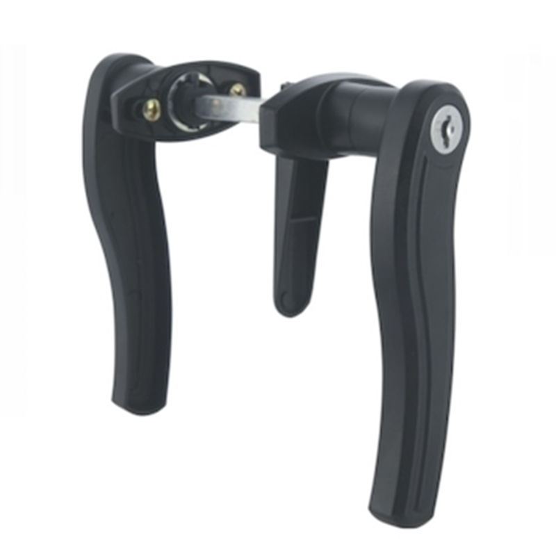 Description: Handle Lock
Material: ZDC base, handle, cylinder and cam. Steel shaft.  
Surface: Chrome plated cylinder, power coated handle, base and cam. Zinc plated shaft.
Remark: 90 degree turn achieve open and lock
