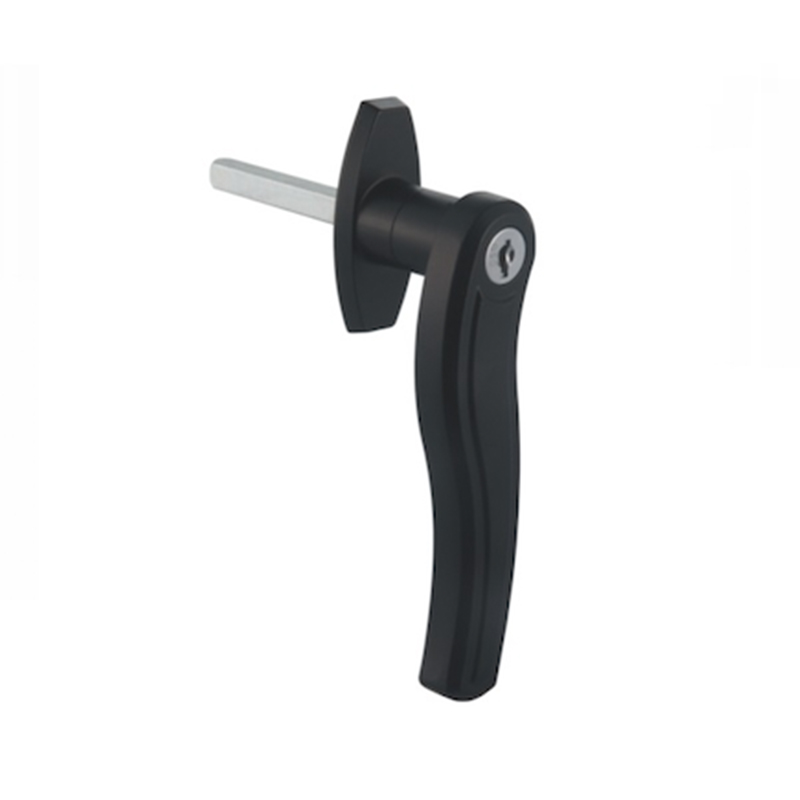 Description: Handle Lock
Material: ZDC base, handle, cylinder. Steel shaft.  
Surface: Chrome plated cylinder, power coated handle and base. Zinc plated shaft.
Remark: 90 degree turn achieve open and lock
