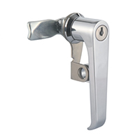 Description: Handle Lock
Material: ZDC base, handle and steel cam. Stainless steel padlock hasp.  
Surface: Chrome plated base, handle and cylinder. Zinc plated cam. Tumbled padlock hasp.
Remark: 90 degree turn achieve open and lock
