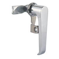 Description: Handle Lock
Material: ZDC base, handle and steel cam. Stainless steel padlock hasp.  
Surface: Chrome plated base, handle and cylinder. Zinc plated cam. Tumbled padlock hasp.
Remark: 90 degree turn achieve open and lock
