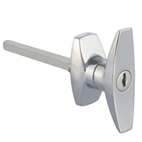 Description: Handle Lock
Material: ZDC base, handle, cylinder. Steel shaft.  
Surface: Chrome plated cylinder, handle and base. Zinc plated shaft.
Remark: 90 degree turn achieve open and lock
