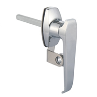 Description: Handle Lock
Material: ZDC base, handle, cylinder. Steel shaft. Stainless steel padlock hasp. 
Surface: Chrome plated cylinder, handle and base. Zinc plated shaft. Tumbled padlock hasp.
Remark: 90 degree or 180 degree turn achieve open and lock. RH/LH open.
