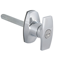 Description: Handle Lock
Material: ZDC base, handle, cylinder. Steel shaft.  
Surface: Chrome plated cylinder, handle and base. Zinc plated shaft.
Remark: 90 degree turn achieve open and lock
