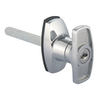 Description: Handle Lock
Material: ZDC base, handle, cylinder. Steel shaft.  
Surface: Chrome plated cylinder, handle and base. Zinc plated shaft.
Remark: 90 degree turn achieve open and lock. RH/LH open.
