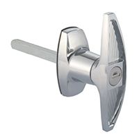 Description: Handle Lock
Material: ZDC base, handle, cylinder. Steel shaft.  
Surface: Chrome plated cylinder, handle and base. Zinc plated shaft.  
Remark: 180 degree turn achieve open and lock. RH/LH open
