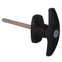 Description: Handle Lock
Material: PA base, handle, ZDC cylinder. Steel shaft.  
Surface: Zinc plated cylinder with stainless steel dust-proof cap. Zinc plated shaft.
Remark: 90 degree turn achieve open and lock.  
