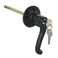 Description: Handle Lock
Material: ZDC base, handle, cylinder. Steel shaft. 
Surface: Chrome plated cylinder, power coated handle and base. Zinc plated shaft. 
Remark: 90 degree turn achieve open and lock. 
