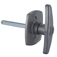 Description: Handle Lock
Material: ZDC base, handle, cylinder with stainless steel cap. Steel shaft.  
Surface: Painted plated handle, base. Zinc plated cylinder, shaft.
Remark: 90 degree turn achieve open and lock. 
