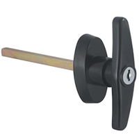 Description: Handle Lock
Material: ZDC cylinder, base, handle. Steel shaft.  
Surface: Chrome plated cylinder. Power coated handle and base. Zinc plated shaft.
Remark: 90 degree turn achieve open and lock.  
