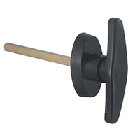 Description: Handle Lock
Material: ZDC cylinder, base, handle. Steel shaft.  
Surface: Chrome plated cylinder. Power coated handle and base. Zinc plated shaft.
Remark: 90 degree turn achieve open and lock. 
