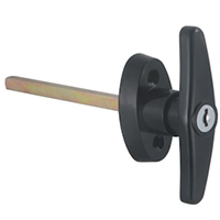 Description: Handle Lock
Material: ZDC cylinder, base, handle. Steel shaft.  
Surface: Chrome plated cylinder. Power coated handle and base. Zinc plated shaft.
Remark: 90 degree turn achieve open and lock.  
