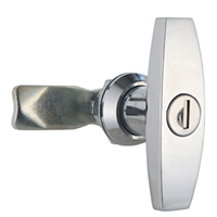 Description: Handle Lock
Material: ZDC base, handle, cylinder. Steel shaft.  
Surface: Chrome plated cylinder, handle and base. Zinc plated shaft.
Remark: 90 degree turn achieve open and lock.  
