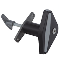 Description: Handle Lock
Material: ZDC base, handle, cylinder. Steel shaft.  
Surface: Chrome plated cylinder. Power coated base. Painted handle. Mirror polished panel. Zinc plated shaft.
Remark: 90 degree turn achieve open and lock.  
