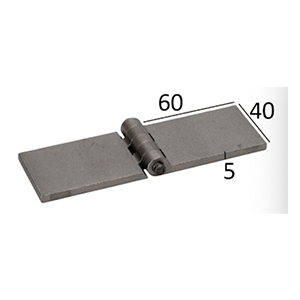 Name: Hinge 40x60x5mm lubricated, 90˚; nipple
Material: Steel
Size: 40x60x5mm
Hinge Pin: 6mm
Joint Spacing: 5
