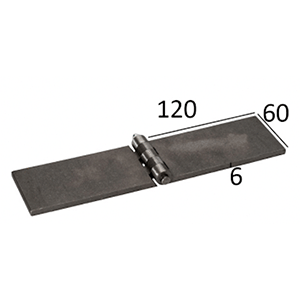 Name: Hinge 60x120x6mm lubricated
Material: Steel
Size: 60x120x6mm 
Hinge Pin: 8mm
Joint Spacing: 5
