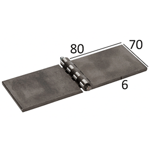 Name: Hinge 70x80x6mm lubricated
Material: Steel
Size: 70x80x6mm 
Hinge Pin: 8mm
Joint Spacing: 7
