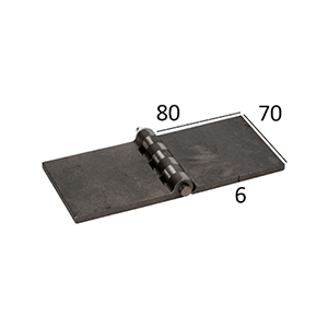 Name: Hinge 70x80x6mm lubricated, pin the other way round
Material: Steel
Size: 70x80x6mm 
Hinge Pin: 8mm
Joint Spacing: 7
